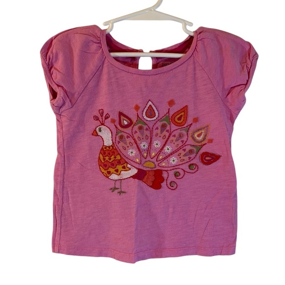 Baby Gap Girls Peacock T Shirt 3T Embroidered Boho Bird Colorful Keyhole Back - Picture 1 of 8